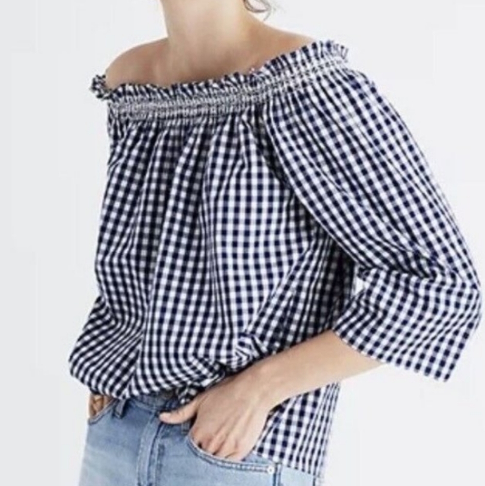 Madewell gingham off shoulder top